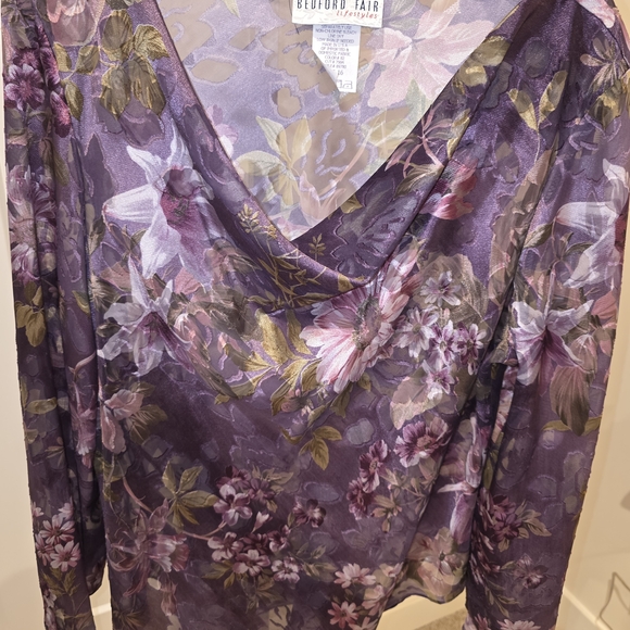 Bedford Fair Tops - Elegant Purple Floral Women's Blouse